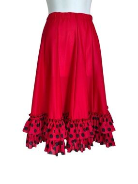 MAIN STREET DANCEWEAR Circle Skirt, Red Polka Dot Double Ruffle, Rockabilly XXS